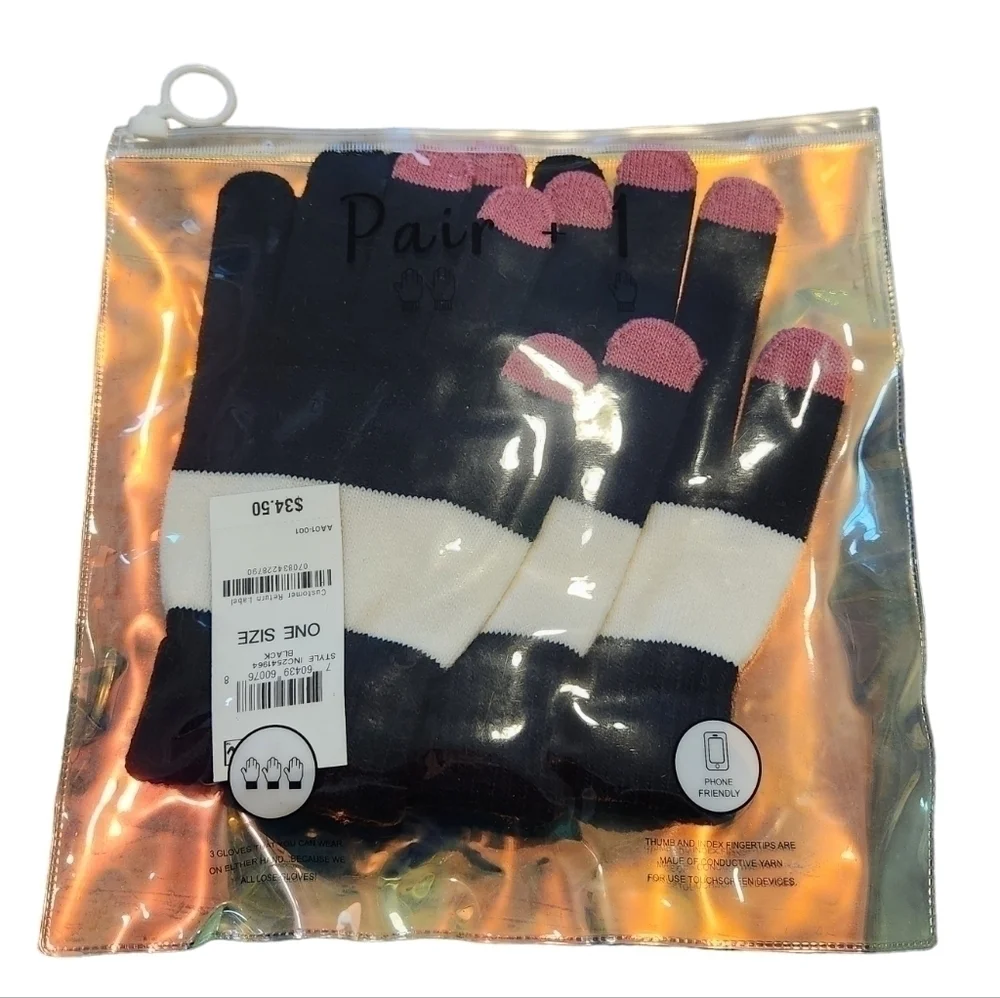 INC Women's Pair + 1 Black White and Pink Gloves Set Gift Set NWT